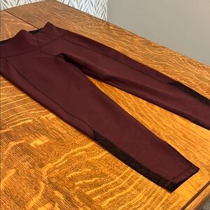 Sweaty Betty Maroon Super Sculpt Leggings with leg lace accents